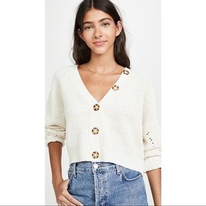 Line and Dot Cropped Cardigan Cream Medium EUC